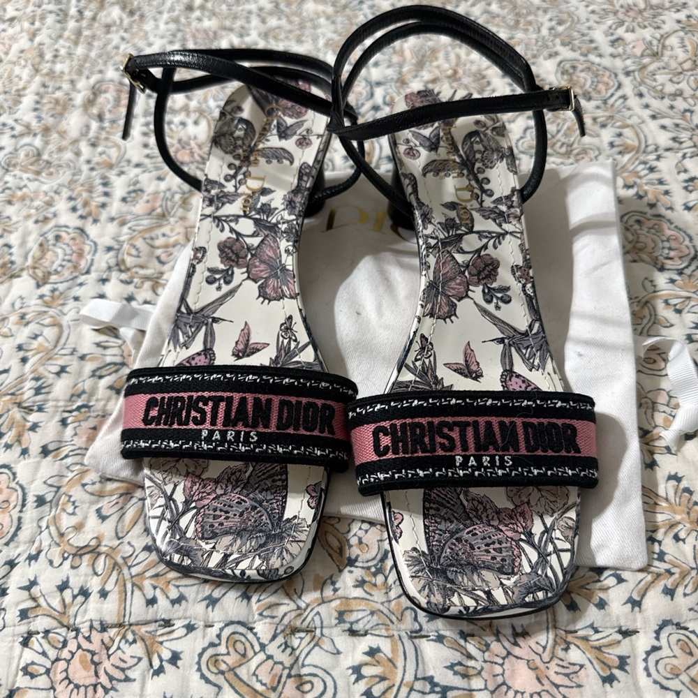 Dior Black and Pink Floral Sandals